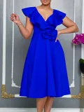 V Neck Floral Ruffle A-line Dress for Women Formal Party Gown
