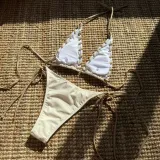 Color Block Lace Up Low Back Two Piece Bikini