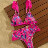 Printed Ruffle Two Piece Sexy Bikini Swimsuit