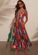 Print Strap Color Block Midi Holiday Dress
