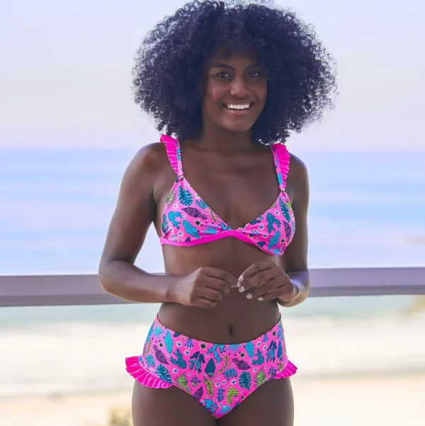 Printed Ruffle Two Piece Sexy Bikini Swimsuit