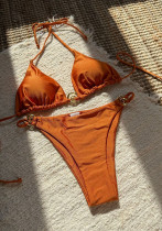 Sexy Metallic Ring Tie Low Back Two Piece Bikini