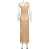 Spring Women’s Chic Round Neck Cutout Sexy High Slit Long Dress