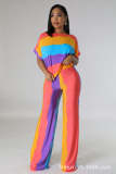 Stripe Printed Short Sleeve Loose Casual Two-Piece Pants Set