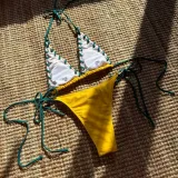 Color Block Lace Up Low Back Two Piece Bikini