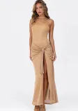 Spring Women’s Chic Round Neck Cutout Sexy High Slit Long Dress