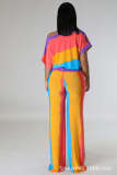 Stripe Printed Short Sleeve Loose Casual Two-Piece Pants Set
