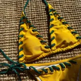 Color Block Lace Up Low Back Two Piece Bikini