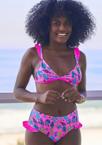 Printed Ruffle Two Piece Sexy Bikini Swimsuit