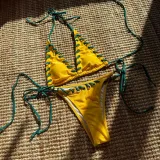 Color Block Lace Up Low Back Two Piece Bikini