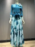 Plus Size African Women Casual Elegant Top and Printed Skirt Two-Piece Set