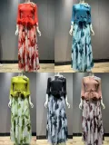Plus Size African Women Casual Elegant Top and Printed Skirt Two-Piece Set