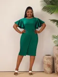 Women Summer Solid Career Ruffle Sleeve Dress