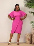 Women Summer Solid Career Ruffle Sleeve Dress