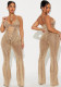 Women Hollow Lace-Up Denim Jumpsuit