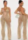 Women Hollow Lace-Up Denim Jumpsuit