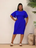 Women Summer Solid Career Ruffle Sleeve Dress
