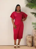 Women Summer Solid Career Ruffle Sleeve Dress