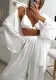 Women Sexy Ruffled Tank Top Long Sleeve Wide Leg Pants Three-Piece