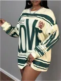 Women Casual spring Letter Print long sleeve Top