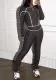 Women Zippered Long Sleeve Sports Fitness Top and Pants Two-piece Set
