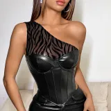 Women Patchwork Zebra print Slash Shoulder sexy bra