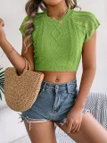Women Spring and Summer Casual Solid Short Sleeve Knitting Holidays Crop Top