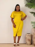 Women Summer Solid Career Ruffle Sleeve Dress