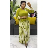 Plus Size African Women Casual Elegant Top and Printed Skirt Two-Piece Set