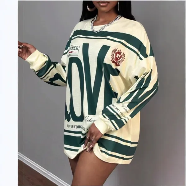 Women Casual spring Letter Print long sleeve Top