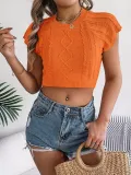 Women Spring and Summer Casual Solid Short Sleeve Knitting Holidays Crop Top