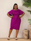 Women Summer Solid Career Ruffle Sleeve Dress
