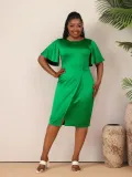 Women Summer Solid Career Ruffle Sleeve Dress