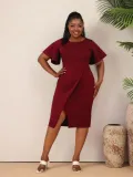 Women Summer Solid Career Ruffle Sleeve Dress