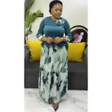 Plus Size African Women Casual Elegant Top and Printed Skirt Two-Piece Set