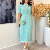 Women Summer Short Sleeve Slit Solid Dress