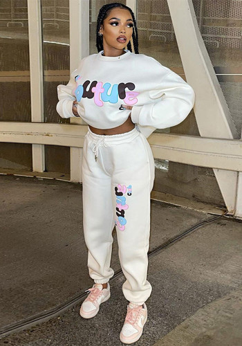 Women autumn casual letter English print hoodies two-piece set