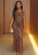 Women spring leopard print sleeveless halter neck lace-up sexy backless dress