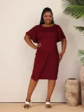 Women Summer Solid Career Ruffle Sleeve Dress