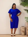 Women Summer Solid Career Ruffle Sleeve Dress