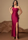 Women sleeveless one-shoulder sexy slit evening dress