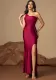 Women sleeveless one-shoulder sexy slit evening dress