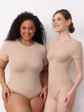 Women's Short-Sleeve Tight-Fit Solid Color Bodysuit Outdoor Wear