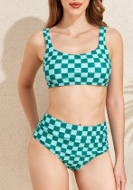 Checkered High-Waist Bikini Two-Piece Sport Swimsuit