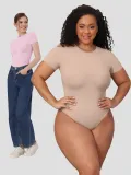 Women's Short-Sleeve Tight-Fit Solid Color Bodysuit Outdoor Wear