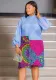 Plus Size Women's Casual Solid Color Round Neck Lantern Sleeve Dress