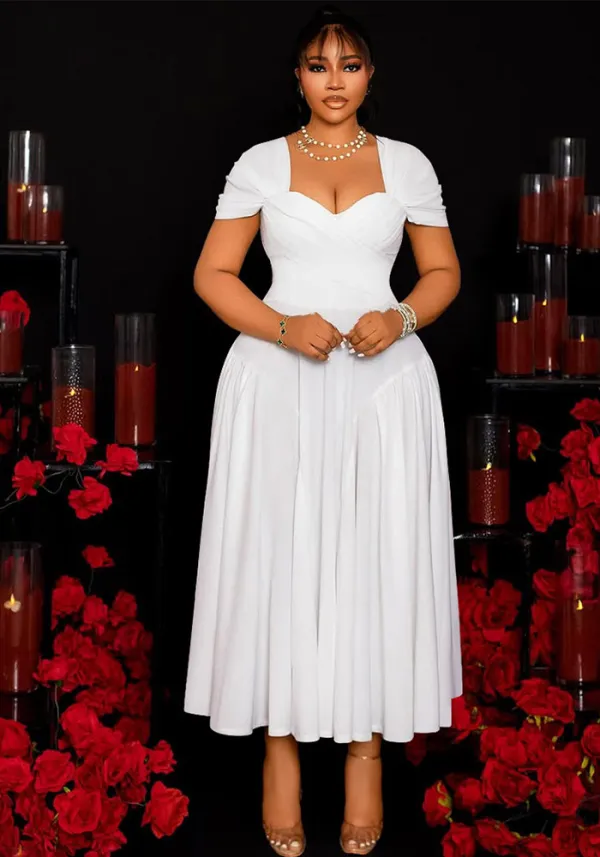 Plus Size Women's Fashion Elegant Square Neck Slim Waist A-line Long Dress