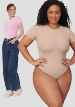 Women's Short-Sleeve Tight-Fit Solid Color Bodysuit Outdoor Wear