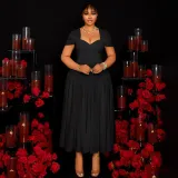 Plus Size Women's Fashion Elegant Square Neck Slim Waist A-line Long Dress