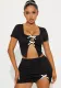 Women Spring Bowknot Hollow Crop Top and Skirt Two Piece Set